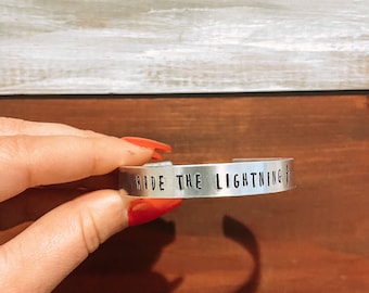 Ride The Lightning Cuff, Western Ring, Handstamped Cuff, Western, Gifts for Her, Cowgirl, Aluminum Cuff, Stamped Cuff, Bracelet