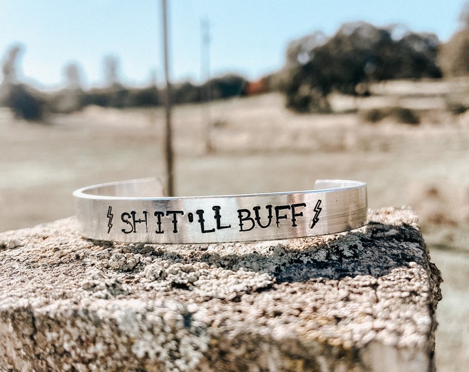 Shitll Buff Cuff Bracelet Western Ring Handstamped Cuff Western