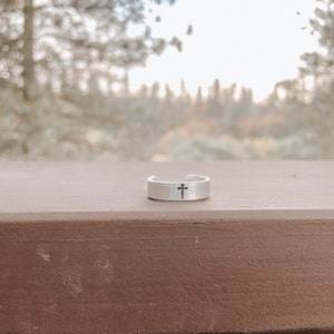 small cross ring, stamped ring, hand stamped, western, cowboy, Cowgirl, cross, boho, rings, aluminum ring, thin ring