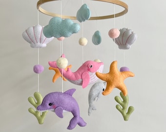 Ocean Baby Mobile: Pastel Sea Creatures Felt Nursery Decor