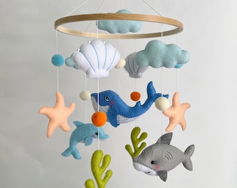 Ocean baby mobile Ocean nursery mobile Sea creatures mobile Crib mobile Felt mobile Mobile nursery Gift for baby Birthday gift Unique gift