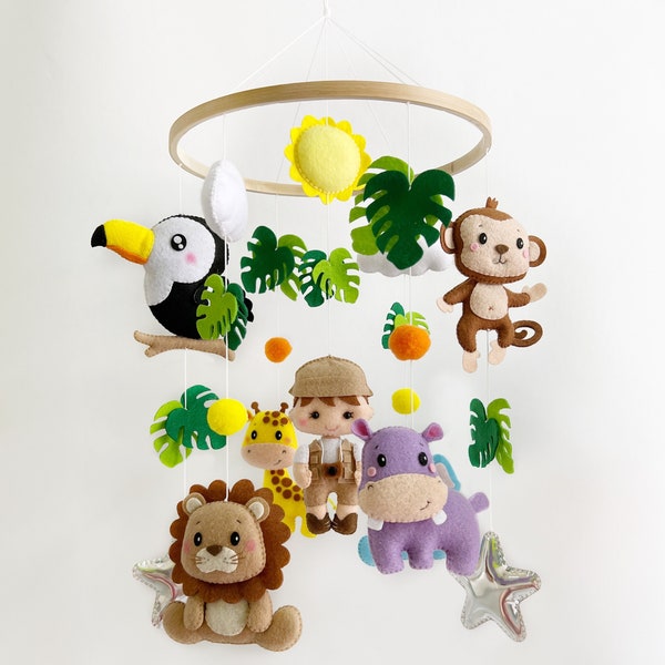 Safari baby mobile Safari felt mobile Jungle baby crib mobile Africa safari mobile Baby mobile neutral animal Jungle decor Gift for baby