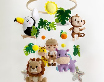 Safari baby mobile Safari felt mobile Jungle baby crib mobile Africa safari mobile Baby mobile neutral animal Jungle decor Gift for baby