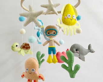 Scuba Diver Baby Mobile: Felt Ocean Nursery Decor