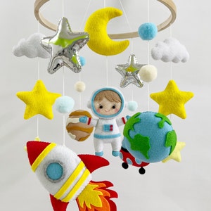 Astronaut Baby Mobile: Felt Rocket, Moon & Stars Nursery Decor