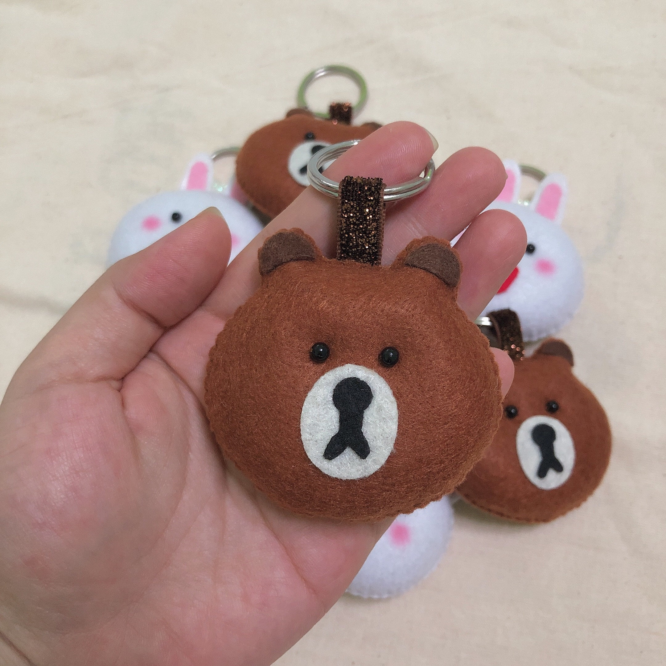 Brown and Cony Felt Keychain Cute Felt Keyring LINE Couple Etsy