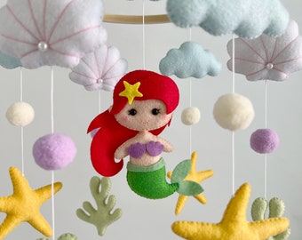 Mermaid baby mobile Mermaid felt mobile Mermaid baby crib mobile Mermaid crib Ariel princess mobile Gift for baby Newborn gift Unique gift