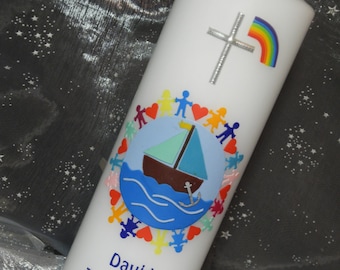 Baptism candles "Children of this Earth + Boat + Rainbow" baptism candle, baptism candle girl, baptism candle boy, sailboat candle, life candle, baptism gift