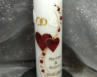 Noble wedding candle "2 devoured hearts + rays with roses + doves" wedding, wedding gift, wedding candle, wedding ceremony, gift