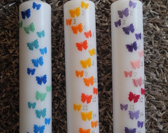 Christening candle, birthday candle, christening candles "18 butterflies + cross, communion candle, girl, boy, candle of life, light of life, wedding candle,