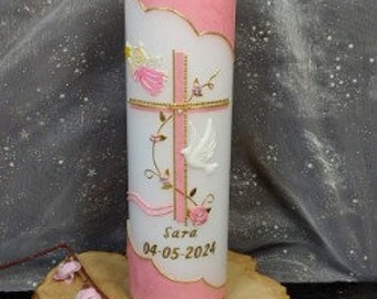 Baptismal candle + box "Cross with flower tendril corners+angel" Baptismal candle girl, Baptismal candle boy, Baptismal candles, light of life, communion candle, cross