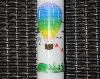 Hochzeitskerze "Heißluftballon+Herzen+Wiese"Lebenslicht, Ehelicht, Taufe, Taufkerze, Hochzeitsgeschenk, Ballonfahrt, Hochzeit, Taufkerzen