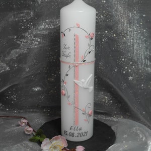 Baptismal candle + cardboard "Cross with flower tendril II" pink, baptismal candle girl, baptismal candle boy, baptismal candles, life light, baptism, communion candle, cross