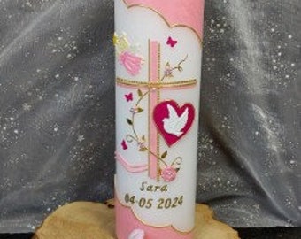 Baptismal candle + box "Cross with flower tendril corners+angel I" Baptismal candle girl, Baptismal candle boy, Baptismal candles, light of life, communion candle, cross