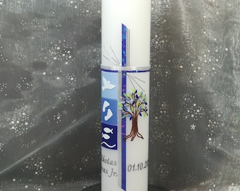 Box+Christening Candle,Kom "Cross, 3 Symbols+ Tree" Christening Candle, Christening Candle Girl, Christening Candle Boy, Christening Candles,,Life Candle,Gift,Baptism,Candle