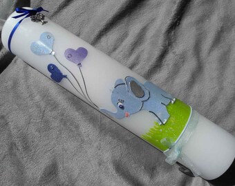Bougies de baptême, bougies d'anniversaire, "Éléphant avec cœurs + nœud" Bougies de baptême pour filles, Bougies de baptême pour garçons, cadeau, bougie avec nœud, cadeau de baptême, bougie