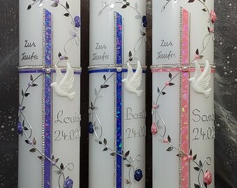 Taufkerze + Karton "Kreuz mit Blumen-Ranke III" Taufkerze Mädchen, Taufkerze Junge, Taufkerzen, Lebenslicht, Taufe, Kommunionskerze,  Kreuz