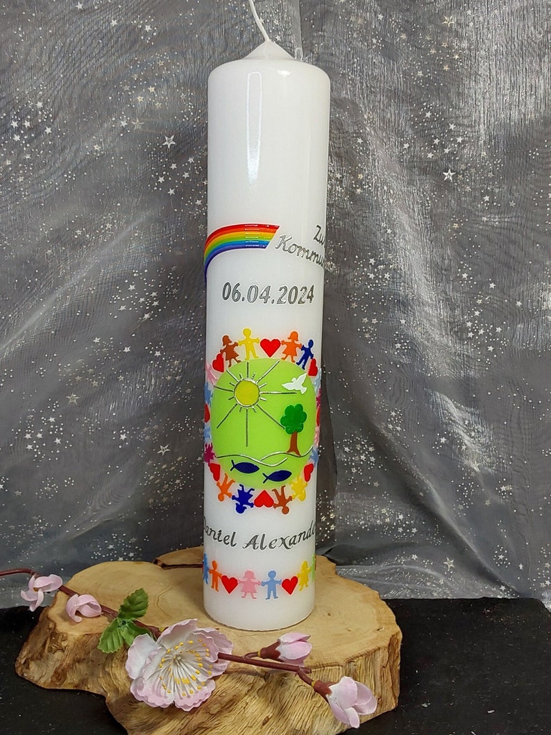 Baptismal candle, communion candle, baptismal candle children of this earth rainbow baptismal candle girl, baptismal candle boy, baptismal candles, baptismal candle tree children image 1