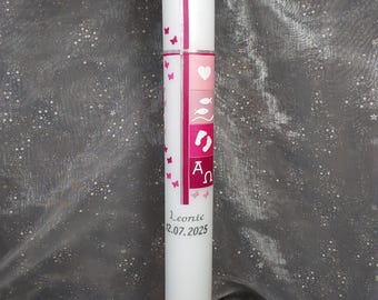 Taufkerze+Box,Kom."Kreuz,4 Symbole+Schmetterlinge" Taufkerze Mädchen,Taufkerze Junge,Taufkerzen,,Lebenskerze,Geschenk,Taufe,Kerze,bunt