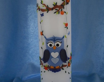 Christening candle, christening candles, "owl on swing" artist candle, christening candle girl and boy, candle of life, candle of life, birthday candle, owl candle, baptism
