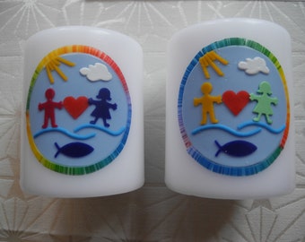 1 Taufkerze"Kinder dieser Erde "Patenkerzen,Tischkerzen,Tischdeko,Taufe,Kommunionskerzen,Kommunion,Geschen,Gastgeschenke, Gifeaways,Kerze
