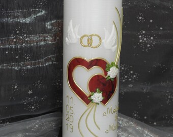 Noble wedding candle "2 intertwined hearts + rays + doves" wedding, wedding gift, wedding candle, wedding ceremony, church, marriage, gift,