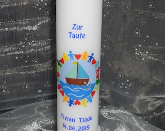 Taufkerzen"Kinder dieser Erde+Boot"Taufkerze,Taufkerze Mädchen,Taufkerze Junge,Segelboot mit Fische,Lebenslicht,Lebenskerze,Taufgeschenk,