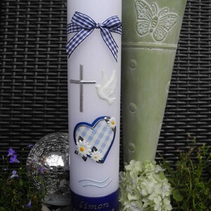 Christening candle "cross with diamond heart + flowers" communion candle, boy, girl, christening candle girl, gift, baptism, christening gift, light of life, christening candles