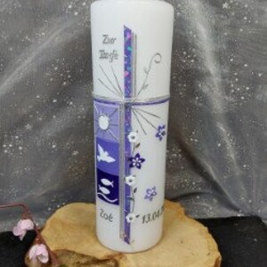 Boxbaptism candle 3 sym.crosstendril3 large flowers baptism candle girl, baptism candle boy, baptism candles, life candle, wedding candle, baptism, wedding 25 x 7 cm