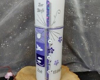 Box+baptism candle "3 sym.+cross+tendril+3 large flowers" baptism candle girl, baptism candle boy, baptism candles, life candle, wedding candle, baptism, wedding