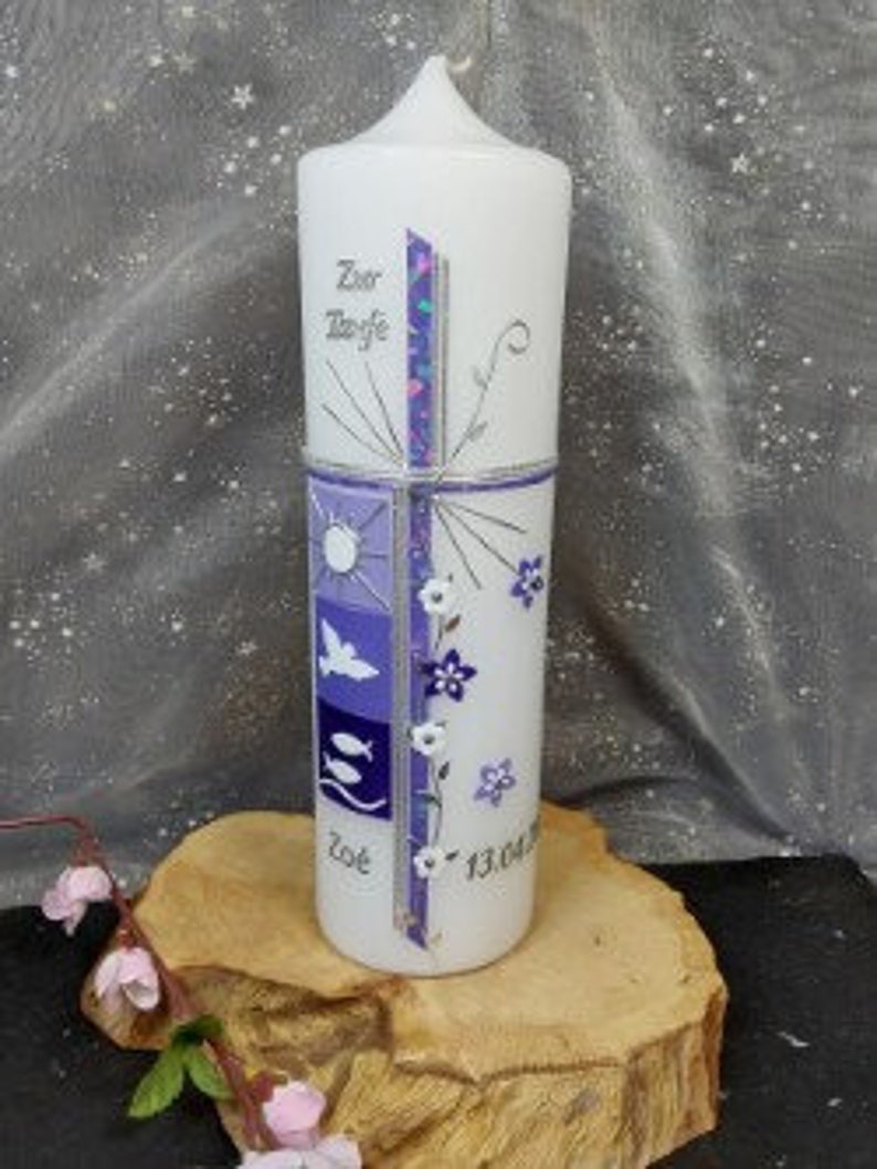 Boxbaptism candle 3 sym.crosstendril3 large flowers baptism candle girl, baptism candle boy, baptism candles, life candle, wedding candle, baptism, wedding 25 x 7 cm