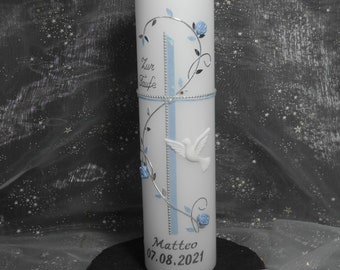 Baptismal candle + cardboard "Cross with flower tendril II" baptismal candle girl, baptismal candle boy, baptismal candles, life light, baptism, communion candle, wax, cross