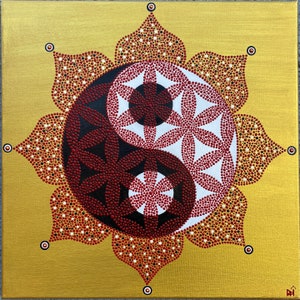 Flower of life Yin Yang Mandala dotpainting auf Leinwand 40x40cm