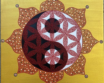Flower of life Yin Yang Mandala dotpainting auf Leinwand 40x40cm