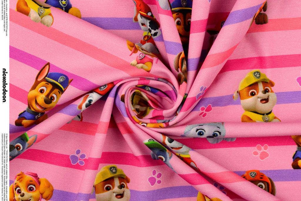 22.40 euros/meter Jersey Digital “Paw Patrol”, pink, striped, Oekotex