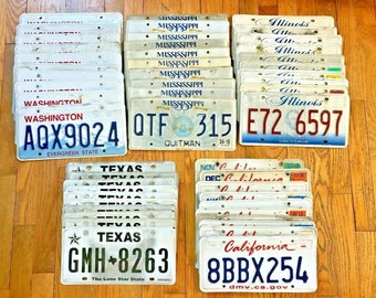 Bulk Lot of 50 License Plates from 5 Different States - 10 of Each State