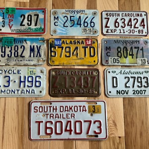 Set of 10 Motorcycle/Trailer License Plates in Craft Condition