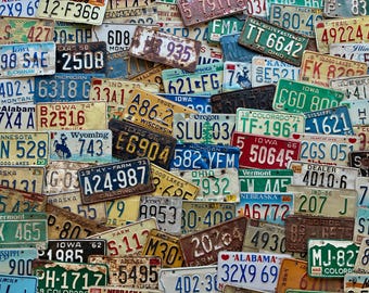 Vintage 20 Years or Older Bulk Lot of 100 Roadkill Condition License Plates From At Least 30 States