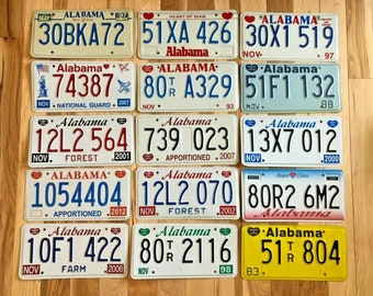 Set of 15 Mixed Alabama License Plates in Good Condition