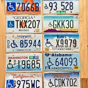 10 placas de veículos para deficientes/incapacitados em condições de artesanato de 10 estados diferentes