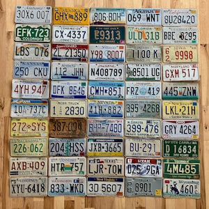 Conjunto de placas de veículos dos EUA em relevo com 50 estados em condições artesanais - Todas as placas em relevo
