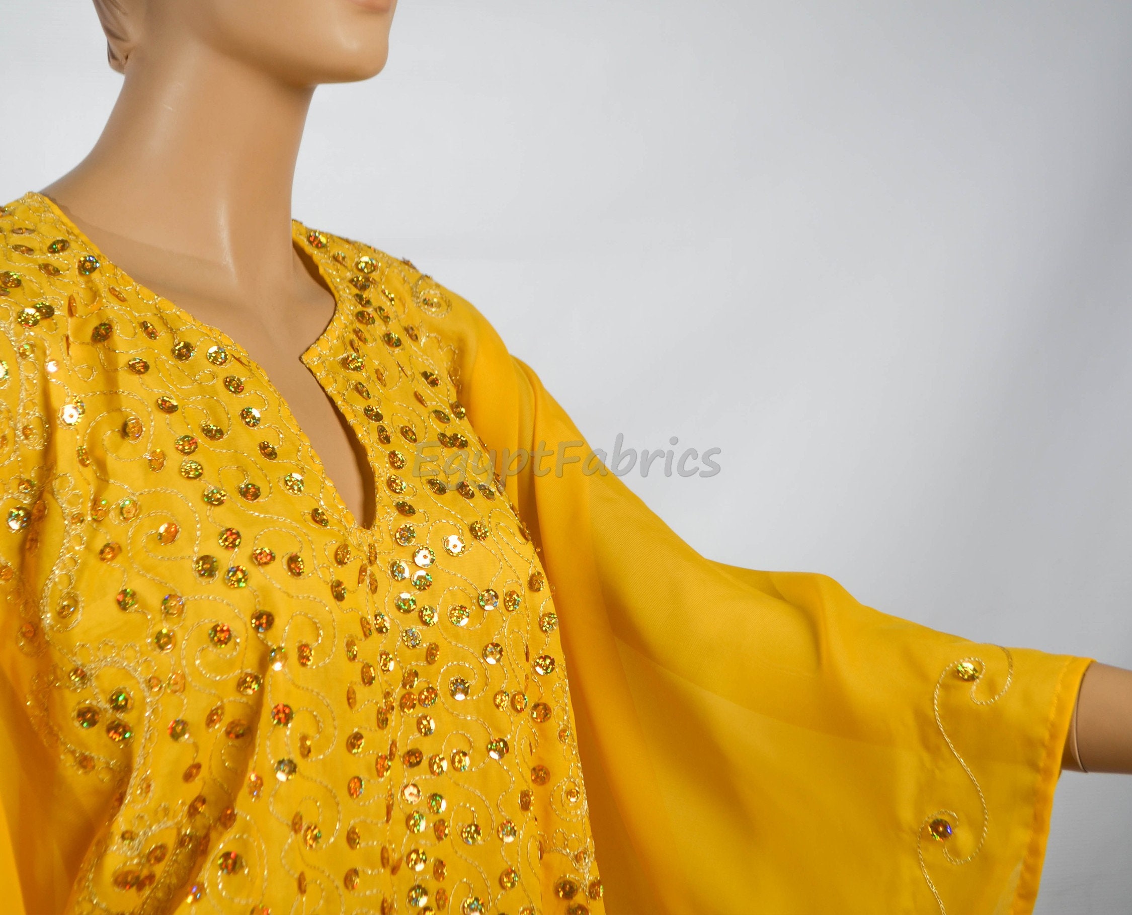 Khaliji Thobes Belly Dance Yellow Golden Abaya Kaftan Dress Khaleegy