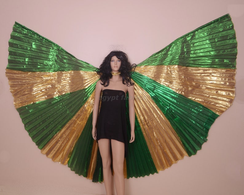 Egyptian Belly dance Costume Green and Golden Lame Professional Cute Isis Wings
