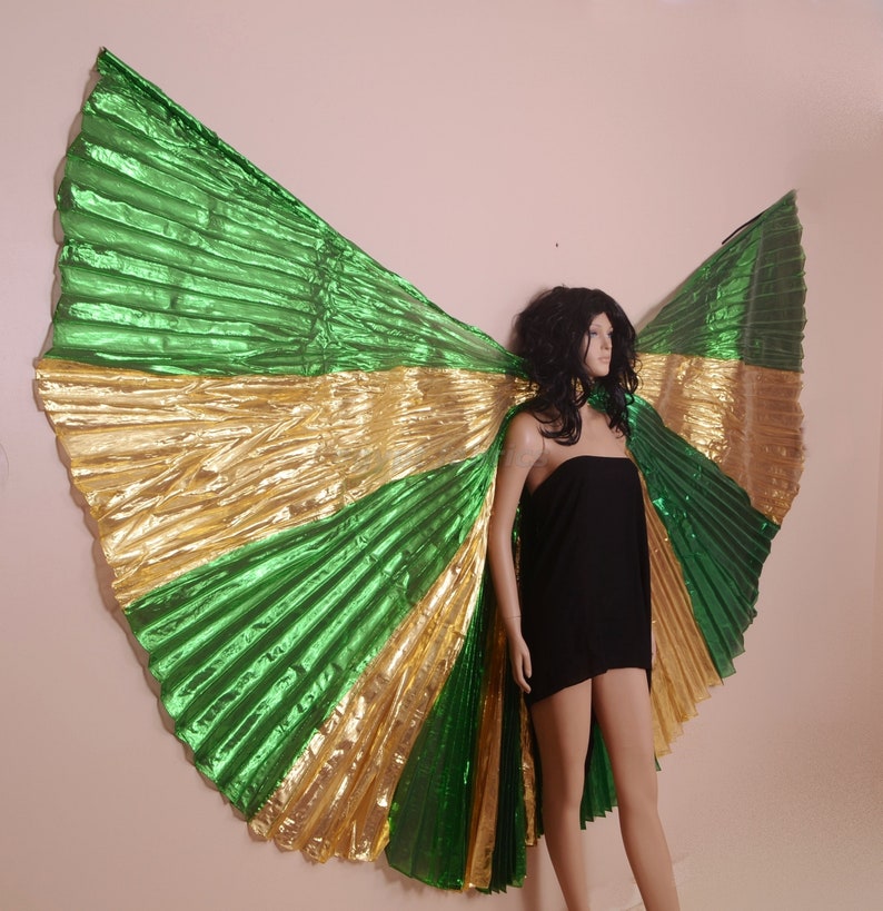 Egyptian Belly dance Costume Green and Golden Lame Professional Cute Isis Wings