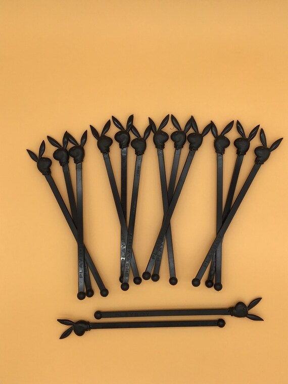black 15 Vintage Playboy Bunny Drink Swizzle Sticks Stirrers