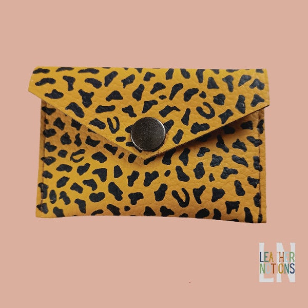 Mustard leopard / Leather Coin Purse / Leopard print / Card holder / Small Pouch / Recycled Leather / Leather wallet / Gifts for her
