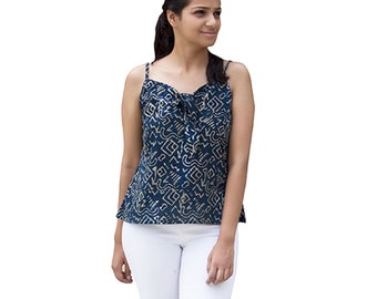 NATURALLY DYED Indigo ,HANDBLOCK printed cami,eco dyed for easy breezy days