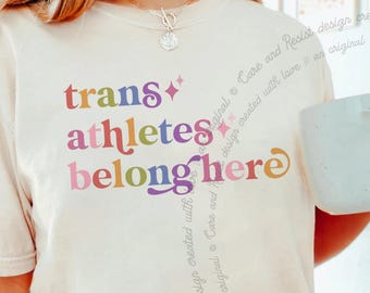 Camiseta "Atletas Trans Pertencem a Este Lugar", Camiseta pelos Direitos Trans, Camiseta do Orgulho Trans, Camiseta Aliado LGBTQ+, Camiseta "Proteja os Trans", Camiseta do Orgulho Queer, Camiseta Aliado Trans