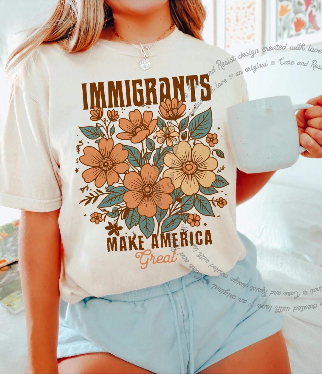 Comfort Colors Immigrants Make America Great Shirt, Floral Political ...