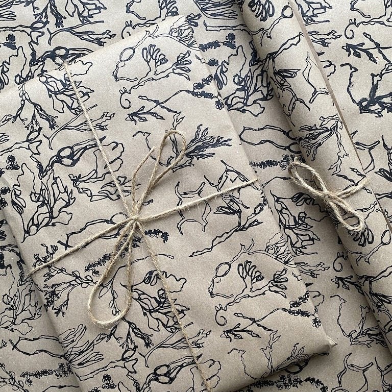 Seaweed Wrapping Paper. Hand Printed on 100 Recycled Wrapping Etsy UK